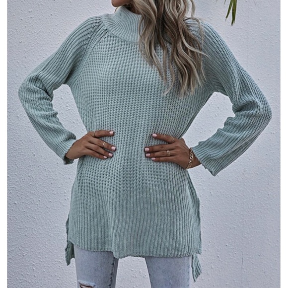 SOLD OUT Mint Mock Neck Split Seam Tunic Sweater - Picture 8 of 9